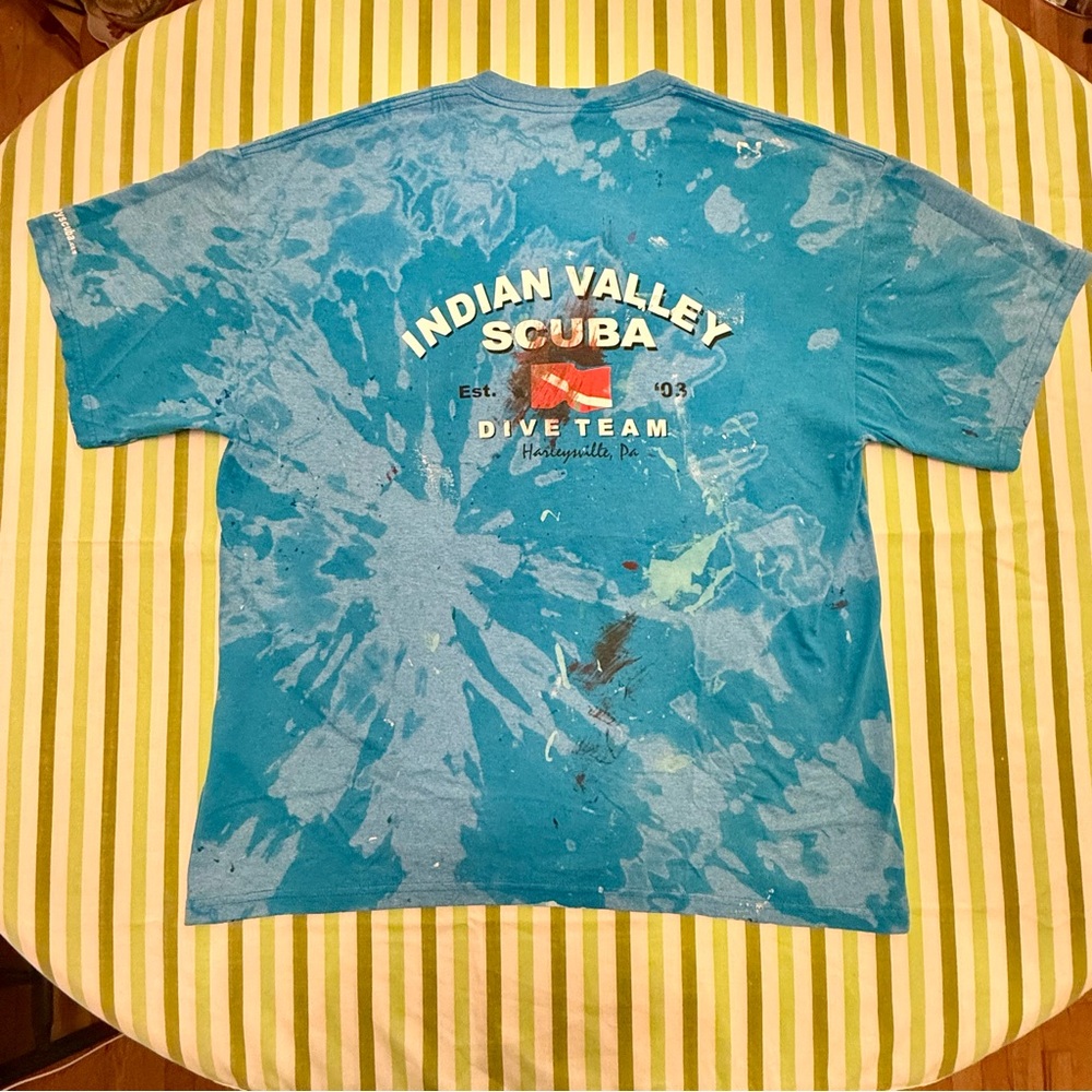 OOAK Indian Valley Scuba Dive Team Short Sleeve Tee, XL, Tie Dye Paint T-Shirt
